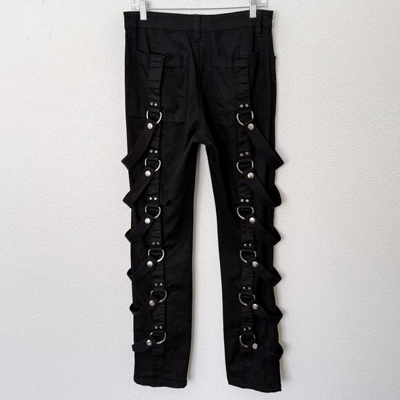 [Tripp NYC] Black Punk Rock Matrix D-Ring Straps Emo Gothic Bondage Pants Sz 32 - Picture 3 of 12